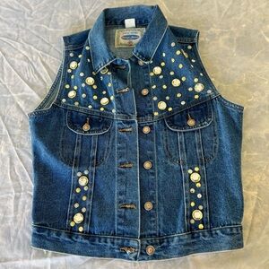Vintage Boom Boom Rhinestone Studded Denim Vest Y2K
